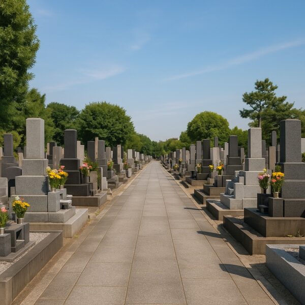 静かな墓地参道の風景